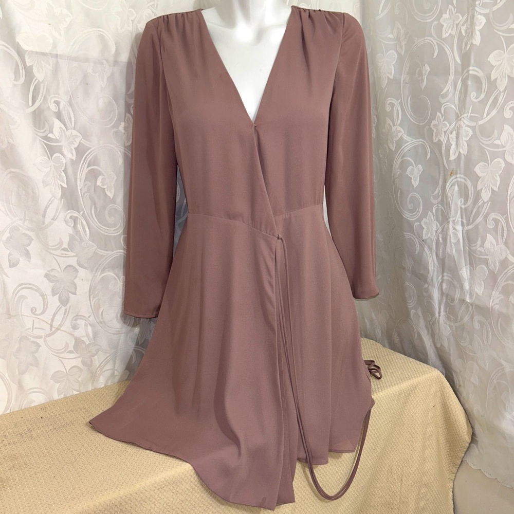 Babaton Mauve Nude Chiffon Long Sleeve Everyday Belted Cardigan Cover